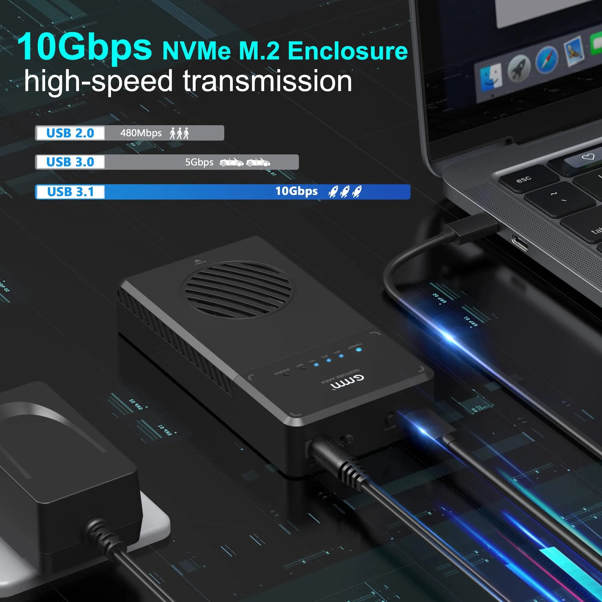 GMM NVMe M.2 Duplicator Dual-Bay Clone Enclosure