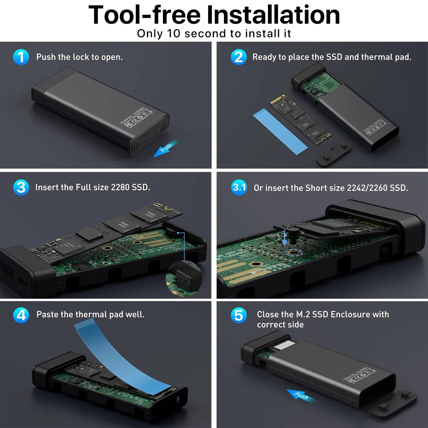 GMM M.2 NVME SATA SSD Enclosure with Cooling Fan