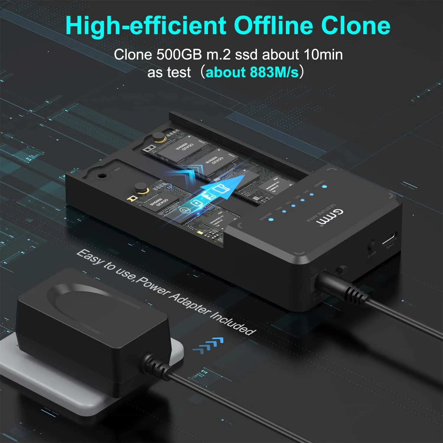 GMM NVMe M.2 Duplicator Dual-Bay Clone Enclosure