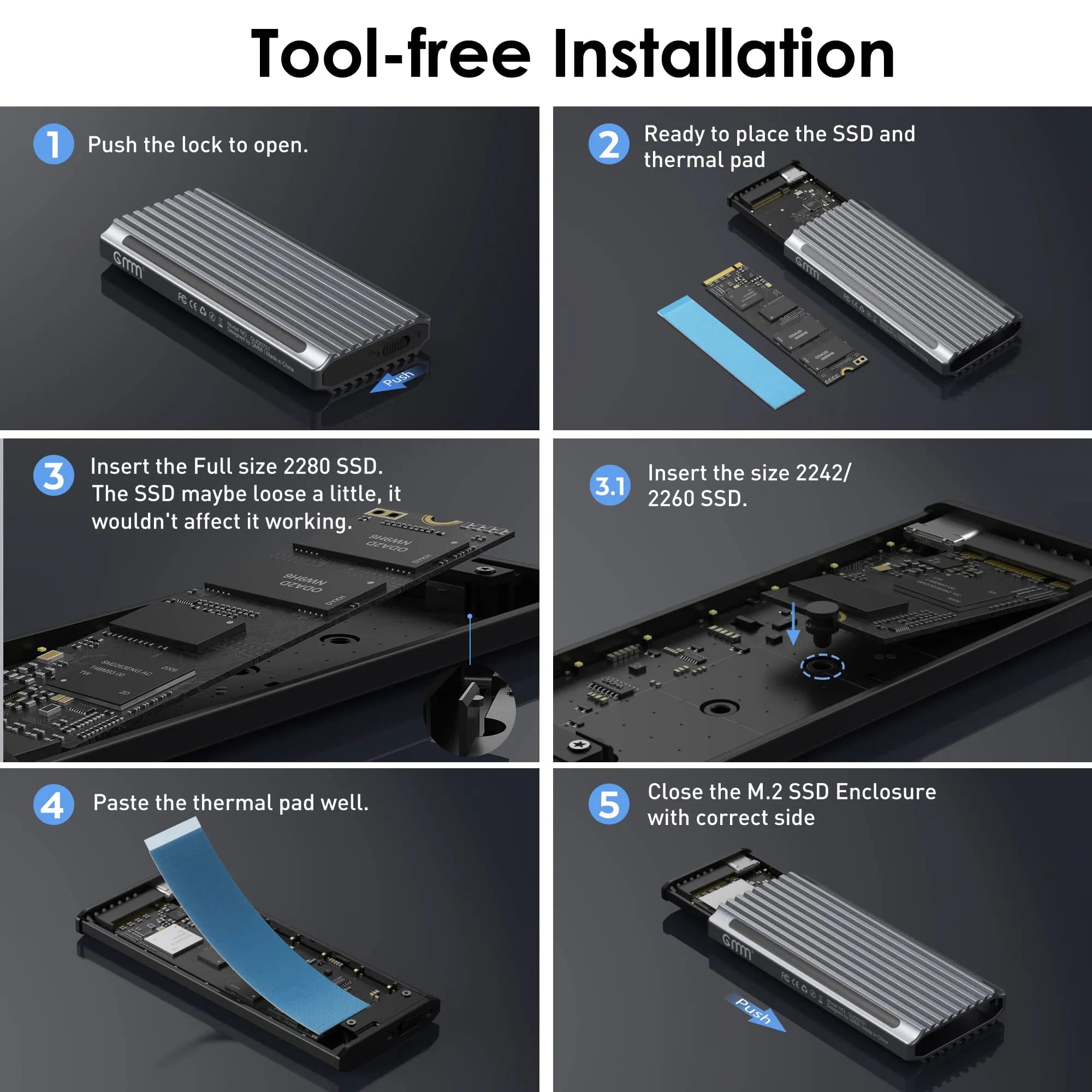 GMM M.2 NVMe SSD Enclosure Adapter Tool-Free