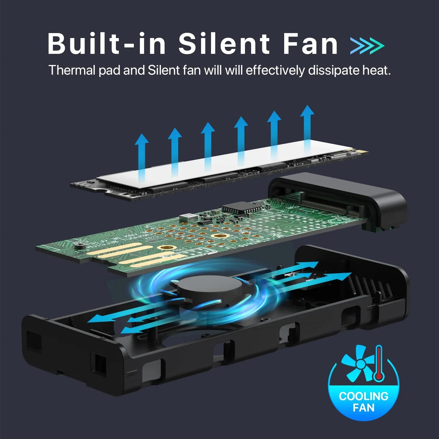 GMM M.2 NVME SATA SSD Enclosure with Cooling Fan