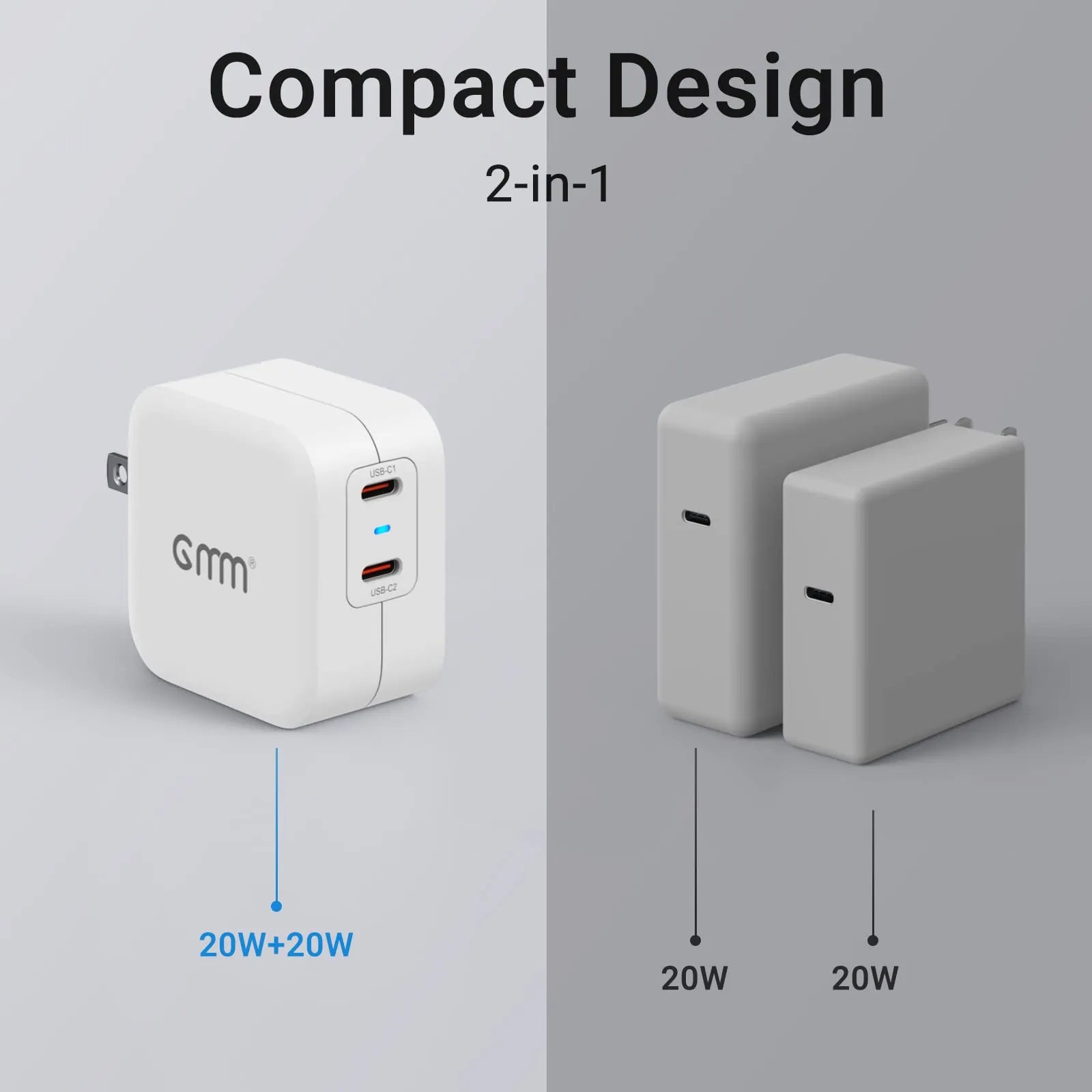 GMM Dual USB C Wall Charger 40W for iPhone