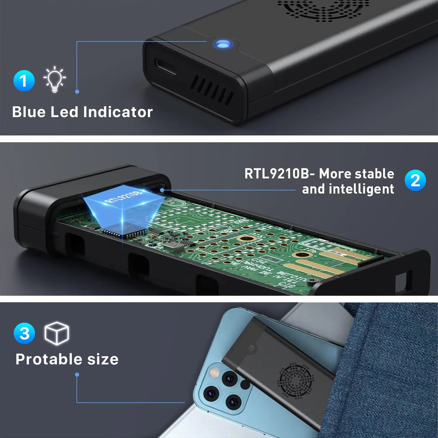 GMM M.2 NVME SATA SSD Enclosure with Cooling Fan