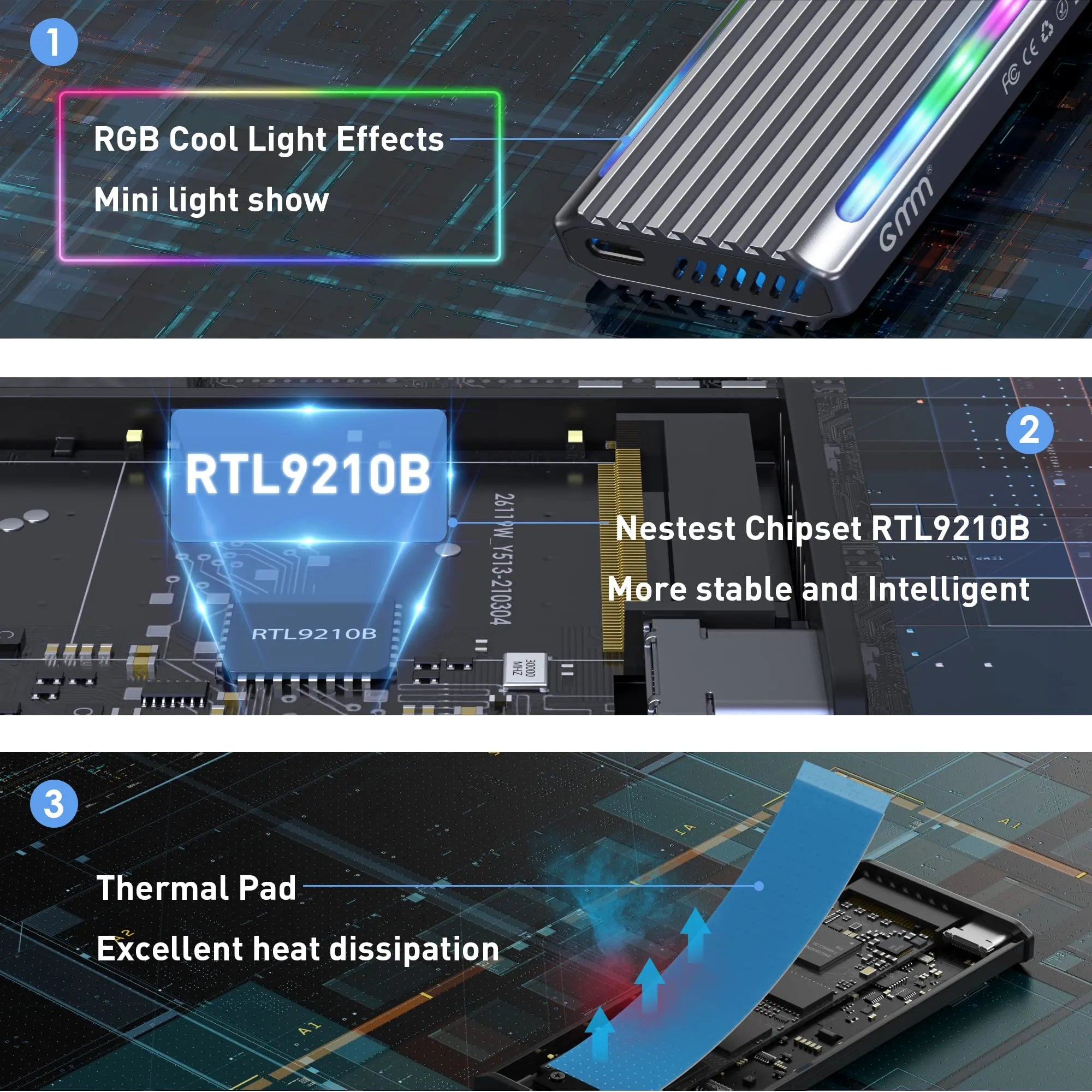 GMM M.2 NVMe SSD Enclosure Adapter Tool-Free