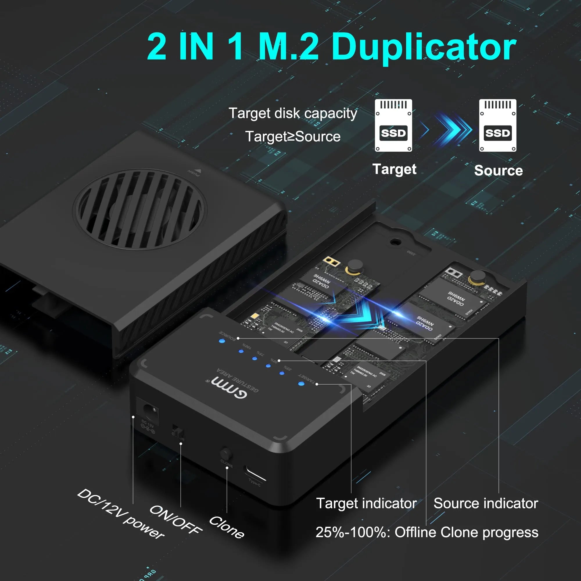 GMM NVMe M.2 Duplicator Dual-Bay Clone Enclosure
