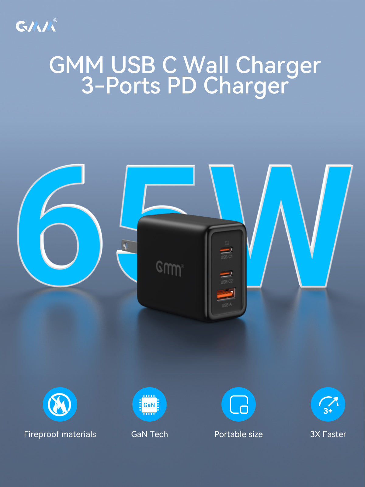 GMM 65W USB C Charger for iPhone/Laptops