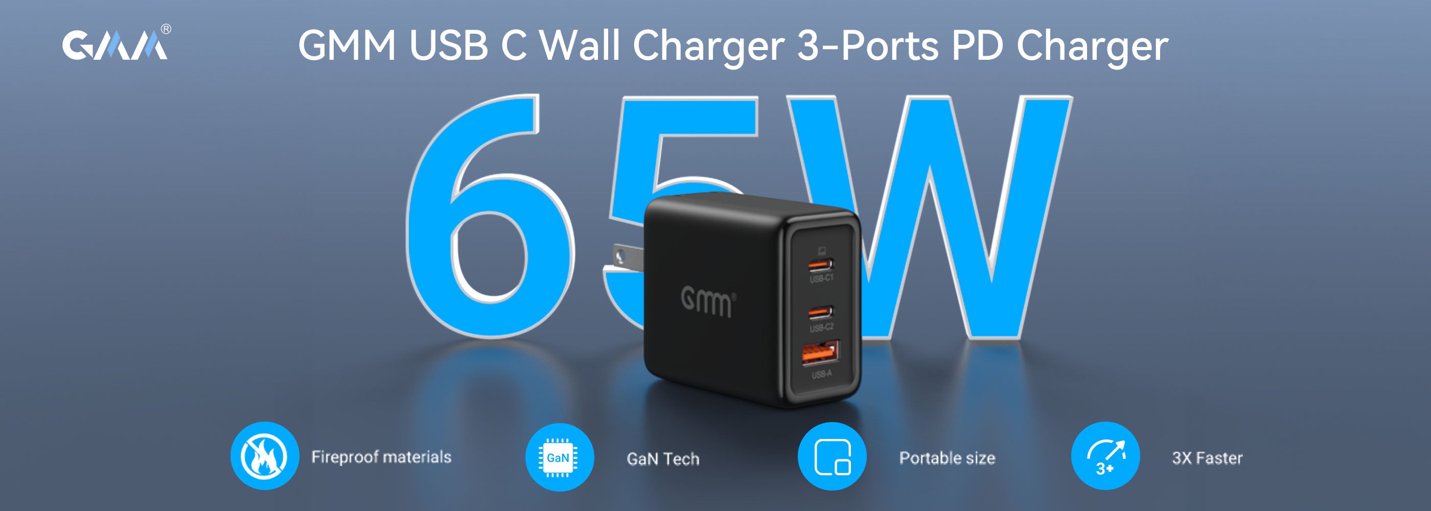 GMM 65W USB C Charger for iPhone/Laptops
