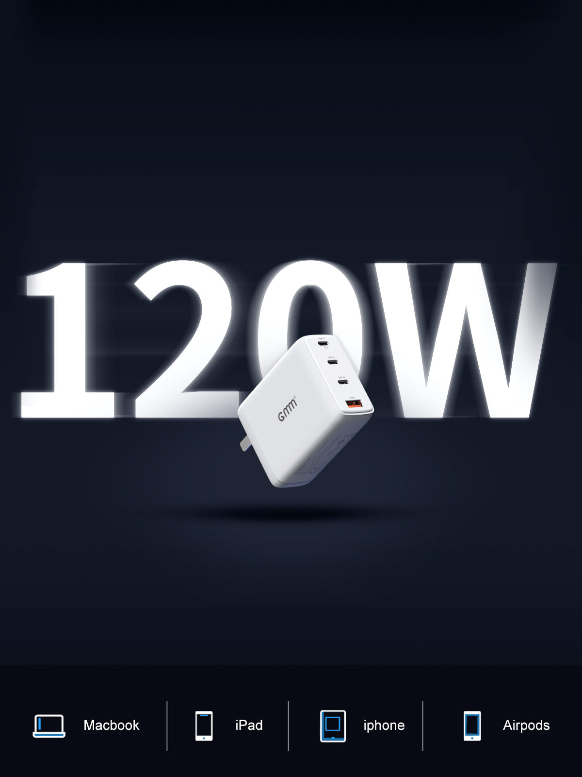 GMM 120W USB C Charger for MacBooks iPhone