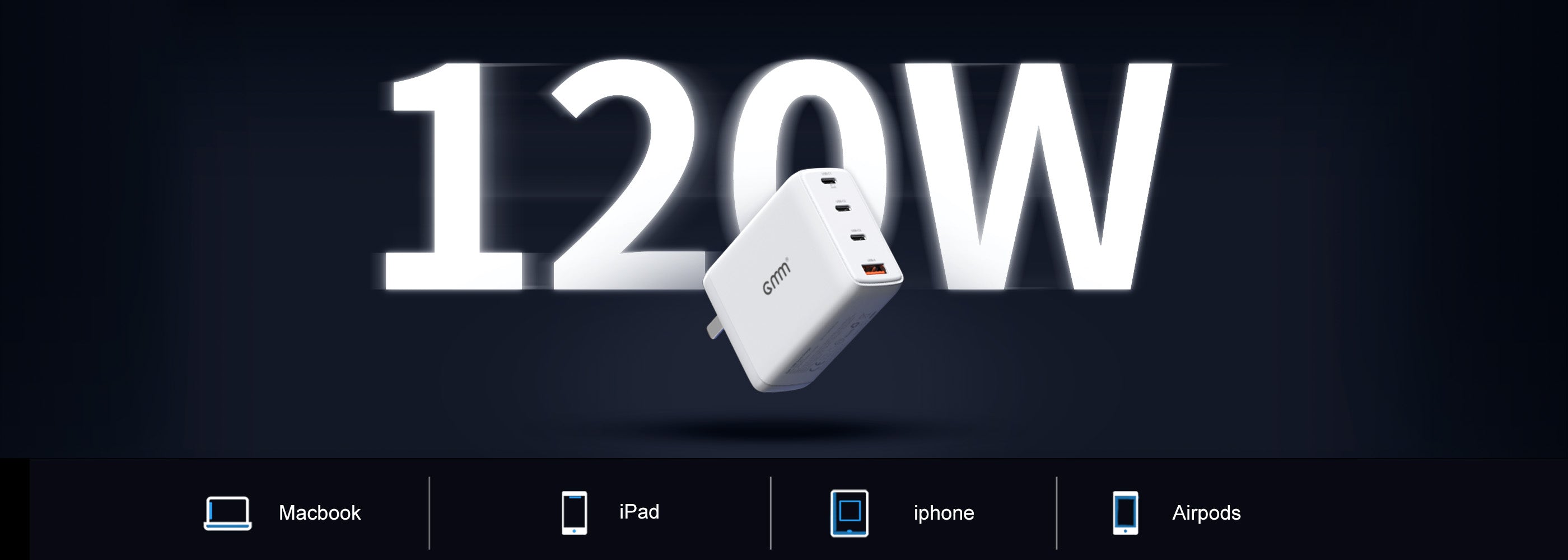 GMM 120W USB C Charger for MacBooks iPhone