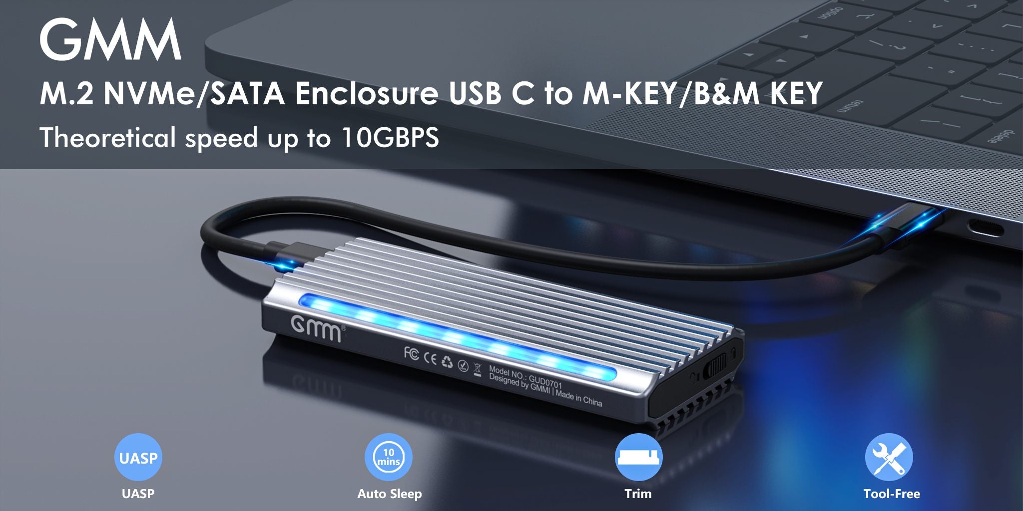 GMM M.2 NVMe SSD Enclosure Adapter Tool-Free