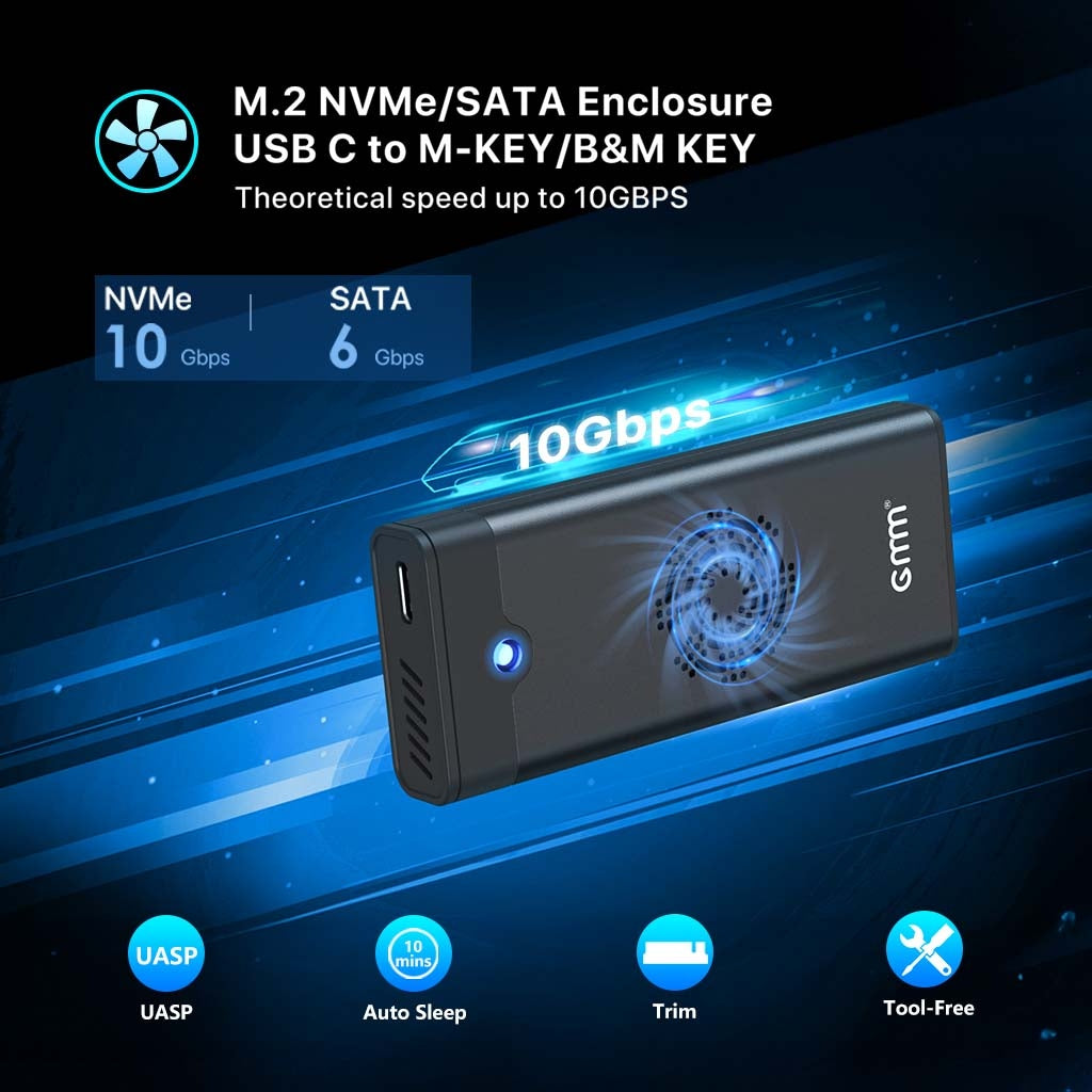 GMM M.2 NVME SATA SSD Enclosure with Cooling Fan