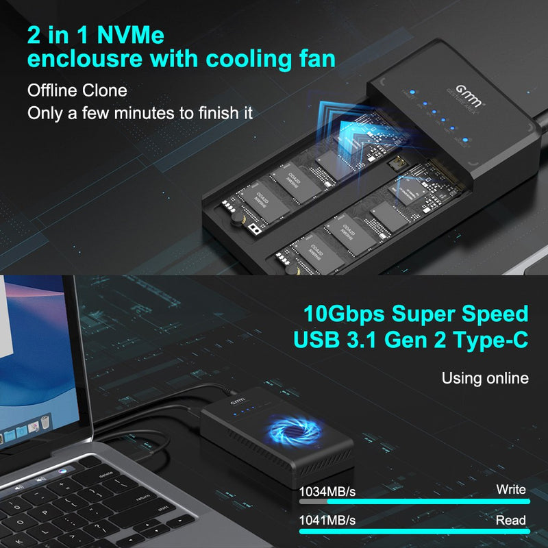 Gmm nvme m 2 duplicator dual bay clone enclosure