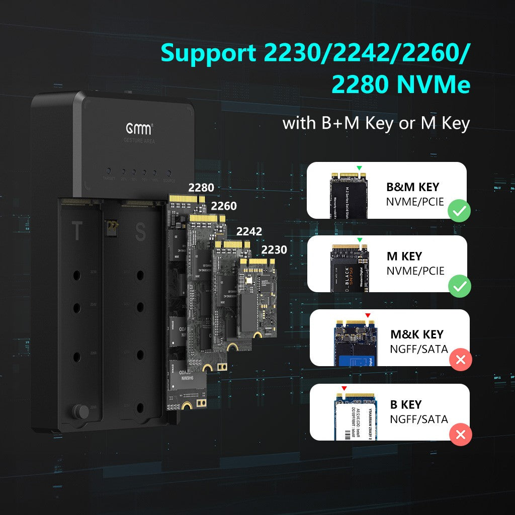 GMM NVMe M.2 Duplicator Dual-Bay Clone Enclosure